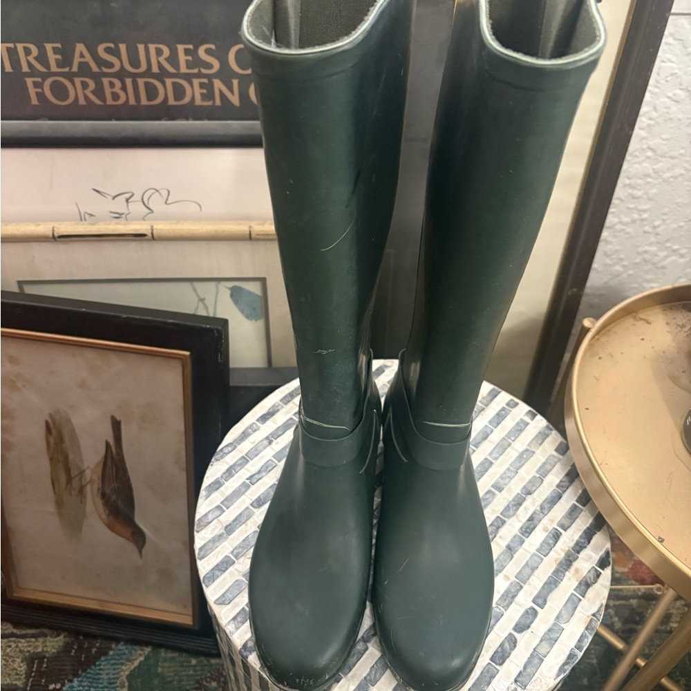 Tsunami Green Wellie rubber buckle Zip tall rain boots size 10 - Picture 3 of 5